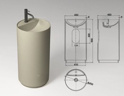 อ่างล้างหน้าแบบแท่นตั้งพื้นทรงกลมหินสังเคราะห์ StonePure™ รุ่น SS-454590R