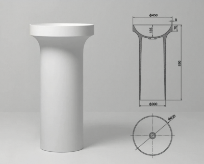 อ่างล้างหน้าแบบแท่นตั้งพื้นทรงกลมหินสังเคราะห์ One-Piece MonoStone™ รุ่น SS-453085R