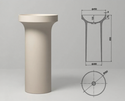 อ่างล้างหน้าแบบแท่นตั้งพื้นทรงกลมหินสังเคราะห์ One-Piece MonoStone™ รุ่น SS-453085R