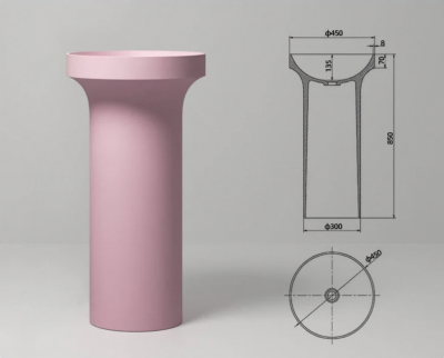 อ่างล้างหน้าแบบแท่นตั้งพื้นทรงกลมหินสังเคราะห์ One-Piece MonoStone™ รุ่น SS-453085R