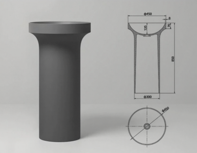 อ่างล้างหน้าแบบแท่นตั้งพื้นทรงกลมหินสังเคราะห์ One-Piece MonoStone™ รุ่น SS-453085R