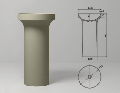 อ่างล้างหน้าแบบแท่นตั้งพื้นทรงกลมหินสังเคราะห์ One-Piece MonoStone™ รุ่น SS-453085R