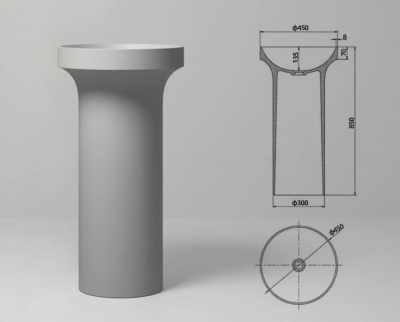 อ่างล้างหน้าแบบแท่นตั้งพื้นทรงกลมหินสังเคราะห์ One-Piece MonoStone™ รุ่น SS-453085R