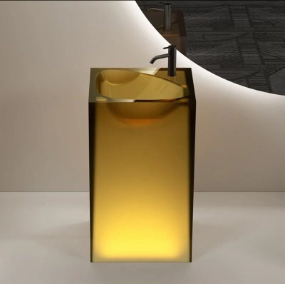 GavynColumn™ อ่างล้างหน้าทรงกระบอกเรซินใสแบบตั้งพื้น