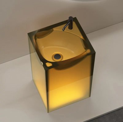 GavynColumn™ อ่างล้างหน้าทรงกระบอกเรซินใสแบบตั้งพื้น