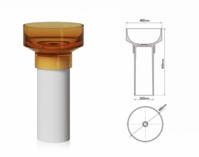 อ่างล้างหน้าเรซิ่นใสแบบแท่นตั้งพื้นทรงกลม LumiPillar™ รุ่น RS-4890C