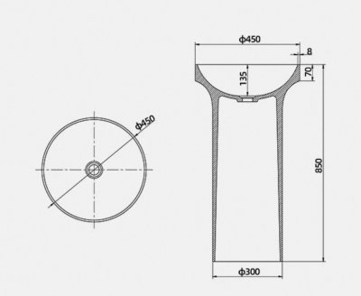 อ่างล้างหน้าแบบแท่นตั้งพื้นทรงกลมหินสังเคราะห์ One-Piece MonoStone™ รุ่น SS-453085R