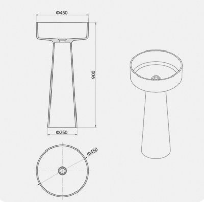 อ่างล้างหน้าเรซิ่นโปร่งใสแบบแท่นตั้งพื้นทรงกรวย LumiCone™ รุ่น RS-4590R