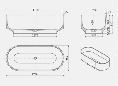 CrystalWave™ อ่างอาบน้ำเรซินใสทรงตั้งพื้น รุ่น CR-17075