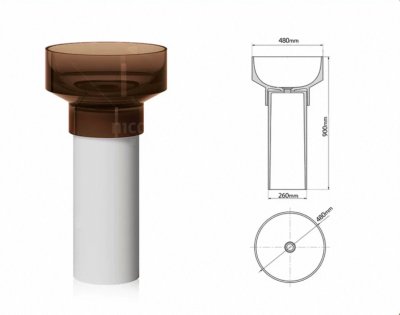 อ่างล้างหน้าเรซิ่นใสแบบแท่นตั้งพื้นทรงกลม LumiPillar™ รุ่น RS-4890C