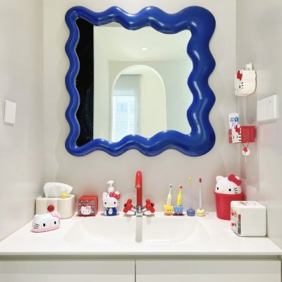 กระจกห้องน้ำทรงคลื่นพร้อมลวดลายเมฆ