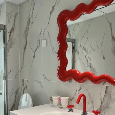 Wave-shaped Bathroom Mirror with Cloud Design
