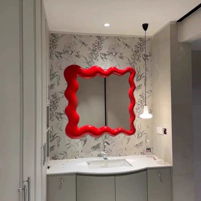 Wave-shaped Bathroom Mirror with Cloud Design