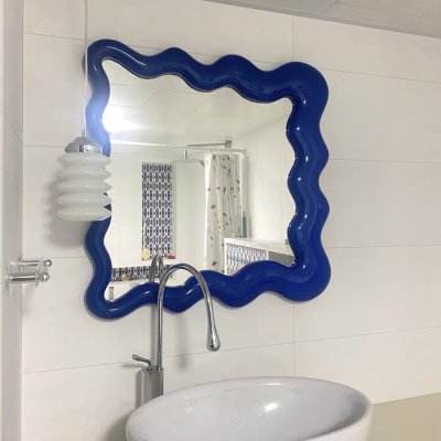 Wave-shaped Bathroom Mirror with Cloud Design