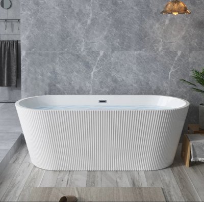 WaveLuxe™ อ่างอาบน้ำอะคริลิกแบบตั้งพื้น ดีไซน์ลอนคลื่นหรูหรา