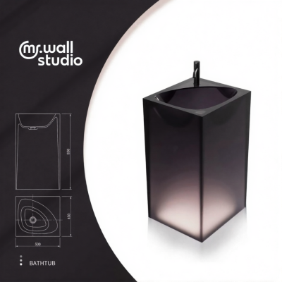 GavynColumn™ อ่างล้างหน้าทรงกระบอกเรซินใสแบบตั้งพื้น