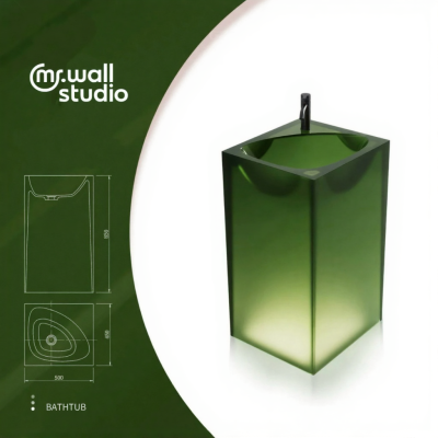 GavynColumn™ อ่างล้างหน้าทรงกระบอกเรซินใสแบบตั้งพื้น