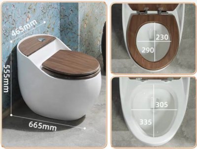 Egg-Shaped Wooden Pattern Toilet — Compact Vintage Style