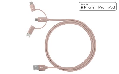 Torrii KeVable 3-in-1 MFi Lightning/USB-C/Micro to USB Cable – Rose Gold