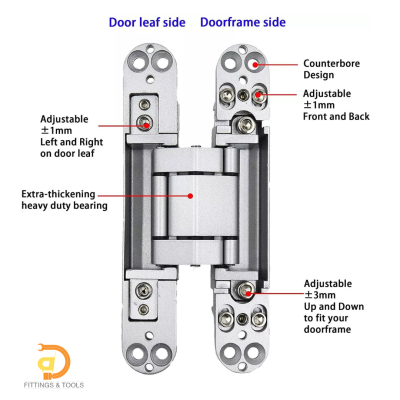 บานพับซ่อน 3D (บานพับข้อเสือ) ปรับได้ 3 ทิศทาง 1 ชิ้น (3D Adjustment Concealed Hinge for Swinging and Folding Door (Zinc Alloy), 1 piece)
