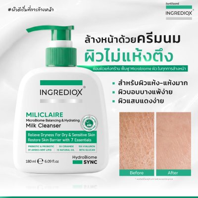 เซ็ท 3 ชิ้น MILICLAIRE ครีมล้างหน้าเนื้อน้ำนม สำหรับผิวแห้งมาก-ระคายเคืองง่าย ล้างหน้าไม่แห้งตึง ช่วยฟื้นสมดุล MicroBiome