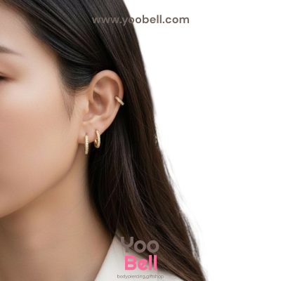 จิวหู ห่วงเพชร 1 ข้าง stainless ห่วงหนา1.6mm