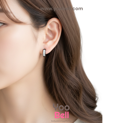 จิวหู ห่วงเพชร 1 ข้าง stainless ห่วงหนา4mm