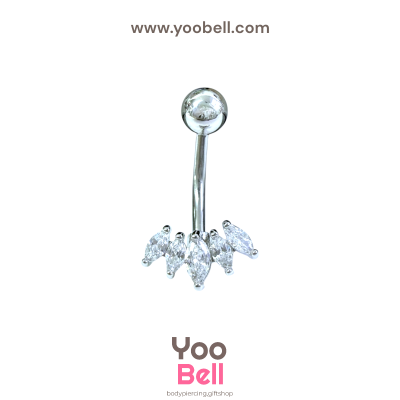 จิวสะดือ เพชรหยดนํ้า ห้าหยด stainless ก้าน1.6mm