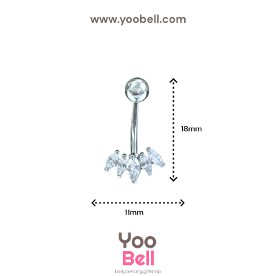 จิวสะดือ เพชรหยดนํ้า ห้าหยด stainless ก้าน1.6mm