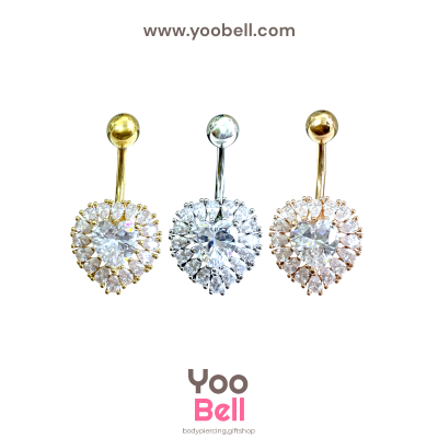 จิวสะดือ หัวใจ ขอบหยดนํ้าเพชร