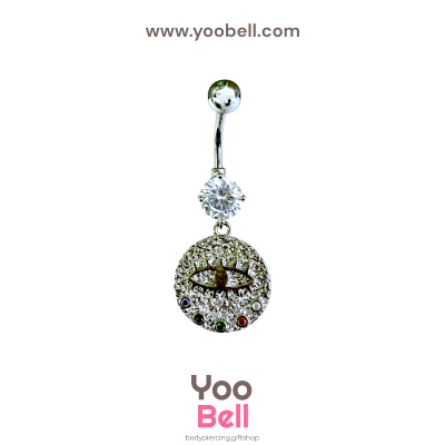 จิวสะดือ ดวงตา ทรงเหรียญ ห้อยเพชรกลม