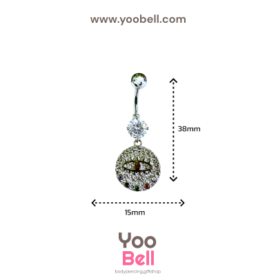 จิวสะดือ ดวงตา ทรงเหรียญ ห้อยเพชรกลม