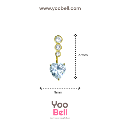 จิวสะดือ หัวใจ เพชรกลมสามเม็ด