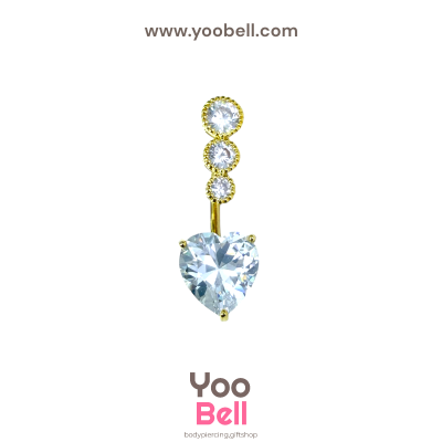 จิวสะดือ หัวใจ เพชรกลมสามเม็ด