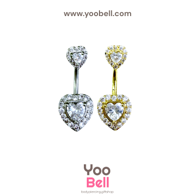 จิวสะดือ หัวใจเพชร หัวหมุดรูปหัวใจ