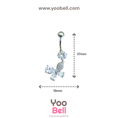 จิวสะดือ ผีเสื้อเล็ก ห้อยเพชรกลม