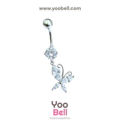 จิวสะดือ ผีเสื้อเล็กมีหนวด ห้อยเพชรกลม