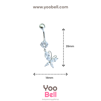 จิวสะดือ ผีเสื้อเล็กมีหนวด ห้อยเพชรกลม