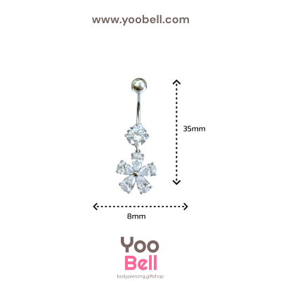 จิวสะดือ ดอกไม้เพชร 5กลีบ ห้อยเพชรกลม