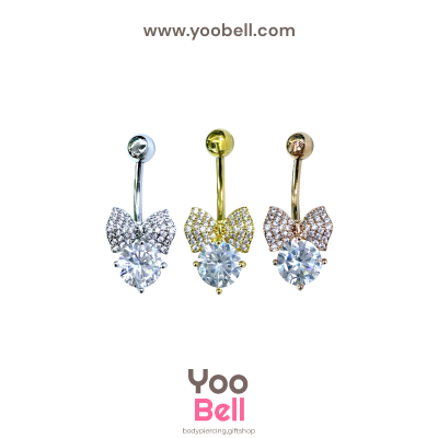 จิวสะดือ เพชรกลมริบบิ้น เพชรเลส ใหญ่