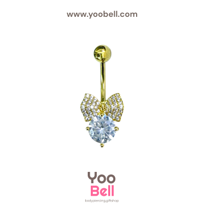 จิวสะดือ เพชรกลมริบบิ้น เพชรเลส ใหญ่