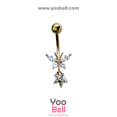 จิวสะดือ ผีเสื้อเล็ก ห้อยเพชรดอกไม้