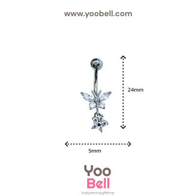 จิวสะดือ ผีเสื้อเล็ก ห้อยเพชรดอกไม้