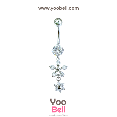 จิวสะดือ ห้อยเพชรกลม ดอกไม้เกล็ดหิมะ