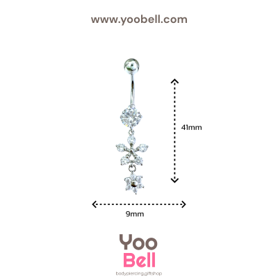 จิวสะดือ ห้อยเพชรกลม ดอกไม้เกล็ดหิมะ