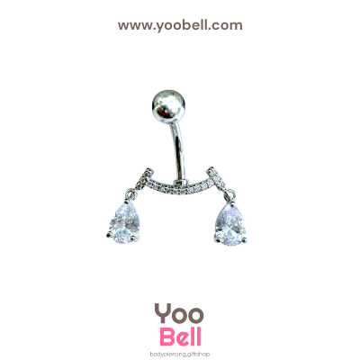 จิวสะดือ เพชรหยดนํ้าห้อยสองข้าง