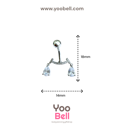 จิวสะดือ เพชรหยดนํ้าห้อยสองข้าง