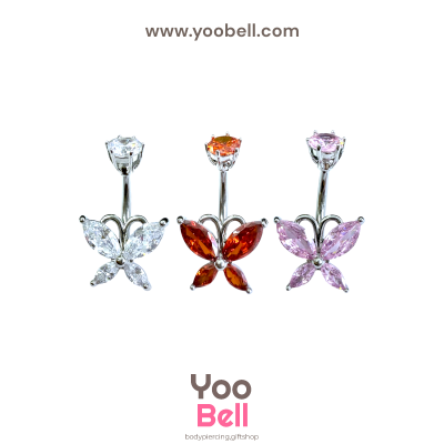 จิวสะดือ ผีเสื้อ หัวเพชรกลม