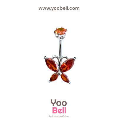 จิวสะดือ ผีเสื้อ หัวเพชรกลม