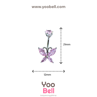 จิวสะดือ ผีเสื้อ หัวเพชรกลม